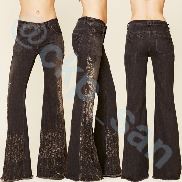 Rare Free People Wildwind Printed Wideleg Jeans Sz 30 - Picture 2 of 15